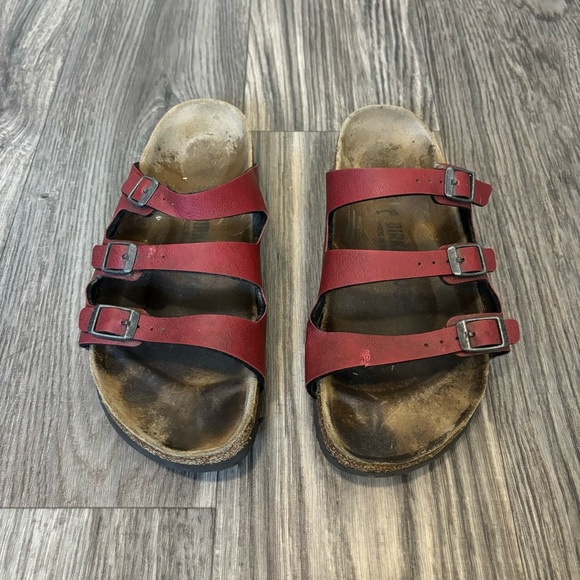 Birkenstock Florida Birko-Flor Pull Up Sandals Burgundy - Picture 2 of 6